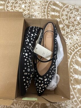 a new day Black Jeweled Pointed Toe Flats with Ankle Strap